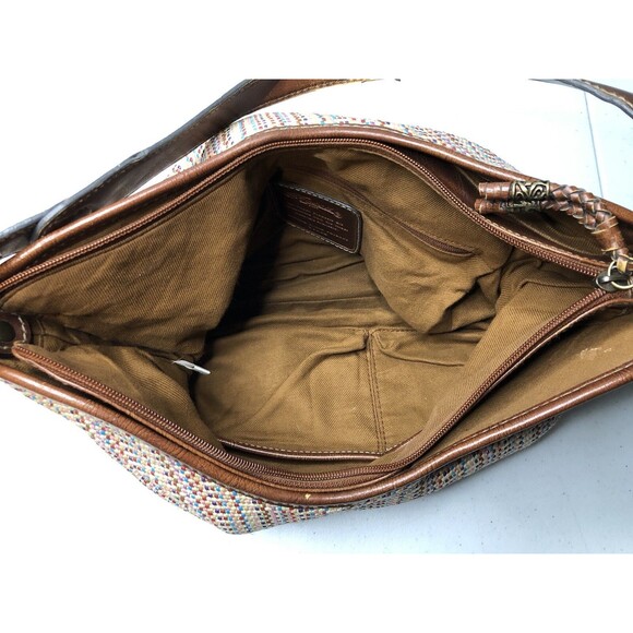 VTG Y2K Fossil Key Woven Nylon Brown Leather Hobo Bag Handbag Shoulder Purse - Picture 10 of 15